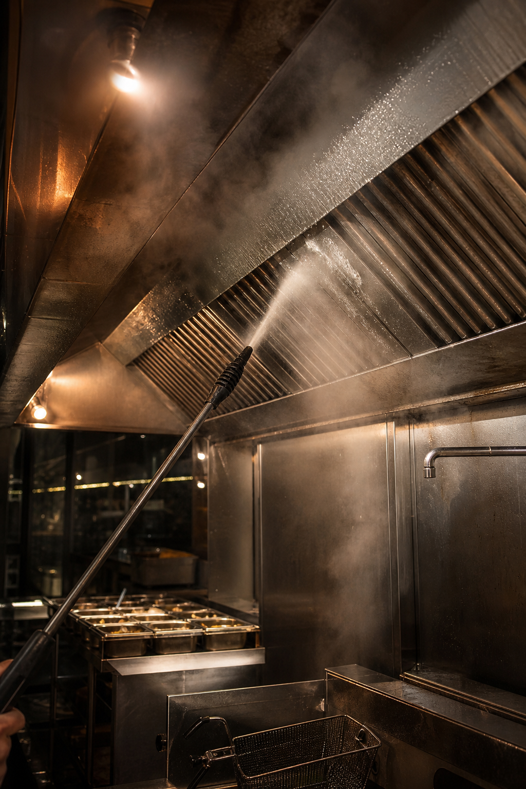 Commercial kitchen exhaust hood cleaning